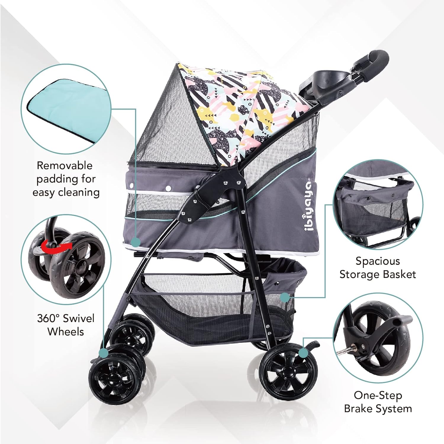 Ibiyaya Cloud 9 Pet Stroller for Cats & Dogs - Mint Green - petservo-2