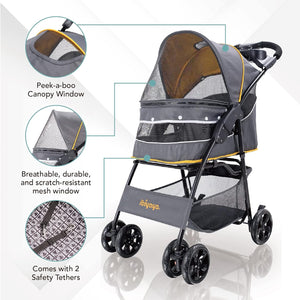 Ibiyaya Cloud 9 Pet Stroller for Cats & Dogs Mustard Yellow - petservo-1