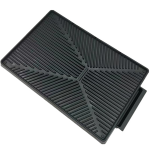 Black rectangular grill pan with ribbed surface on a white background at Pet Servo