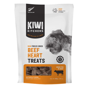 Package of Kiwi Kitchens raw freeze-dried beef heart treats for pets at Pet Servo.