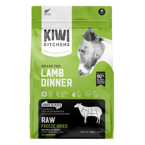 Kiwi Kitchens grass fed lamb dinner dog food package on a white background at Pet Servo