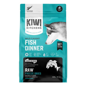 Kiwi Kitchens dog food package with teal and black design at Pet Servo