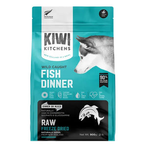 Kiwi Kitchens dog food package with teal and white design at Pet Servo