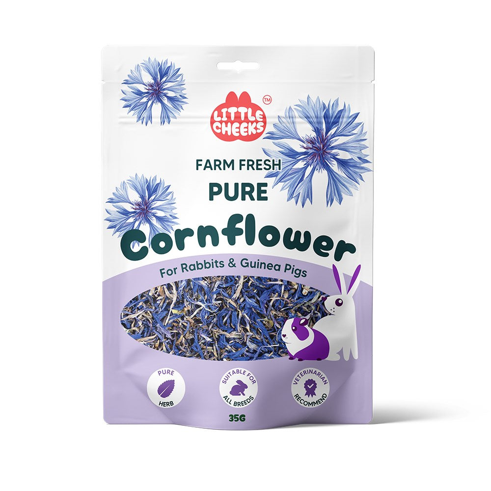 Package of Little Cheeks Cornflower for rabbits and guinea pigs on a white background
