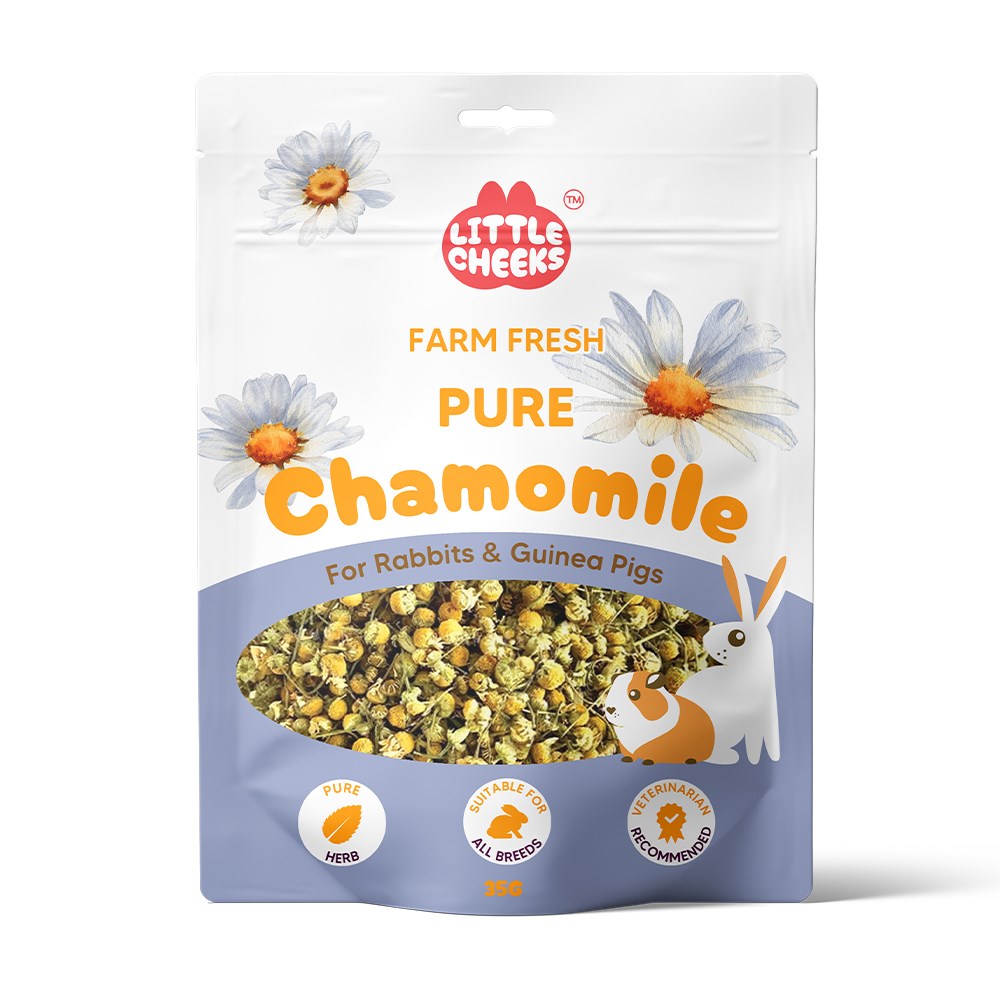 Package of Little Cheeks Chamomile for rabbits and guinea pigs on a white background at Petservo