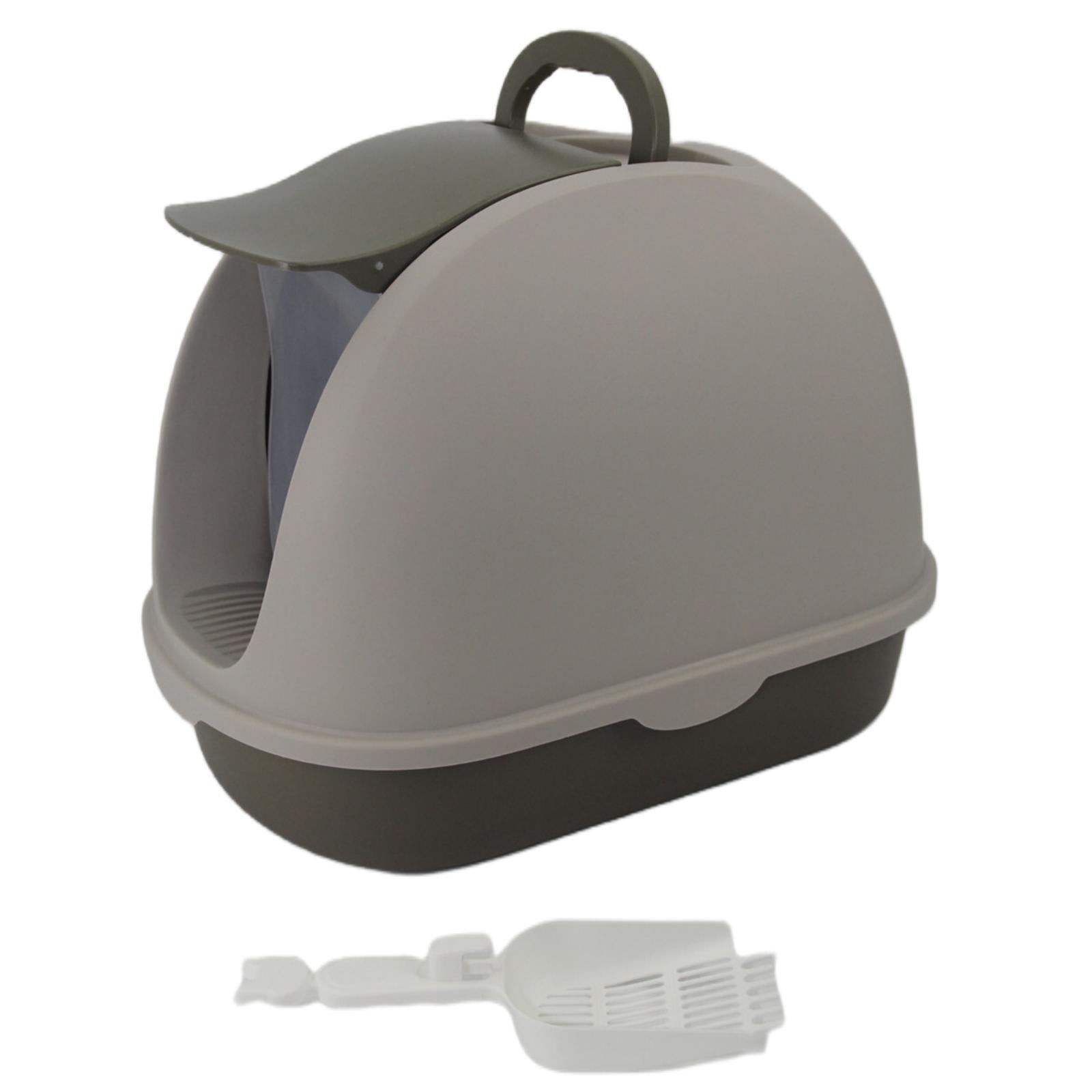 Gray pet litter box with a handle on a white background at Pet Servo