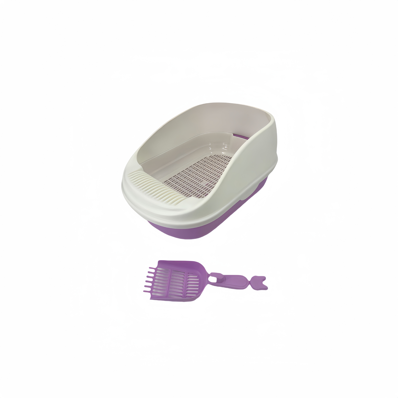 Cat litter box with a scoop on a white background at Pet Servo