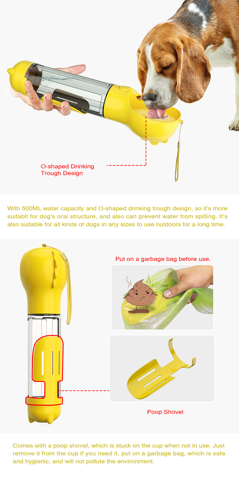 YES4PETS - 4 in 1 Portable Pet Travel Water Bottle Yellow - Pet Servo