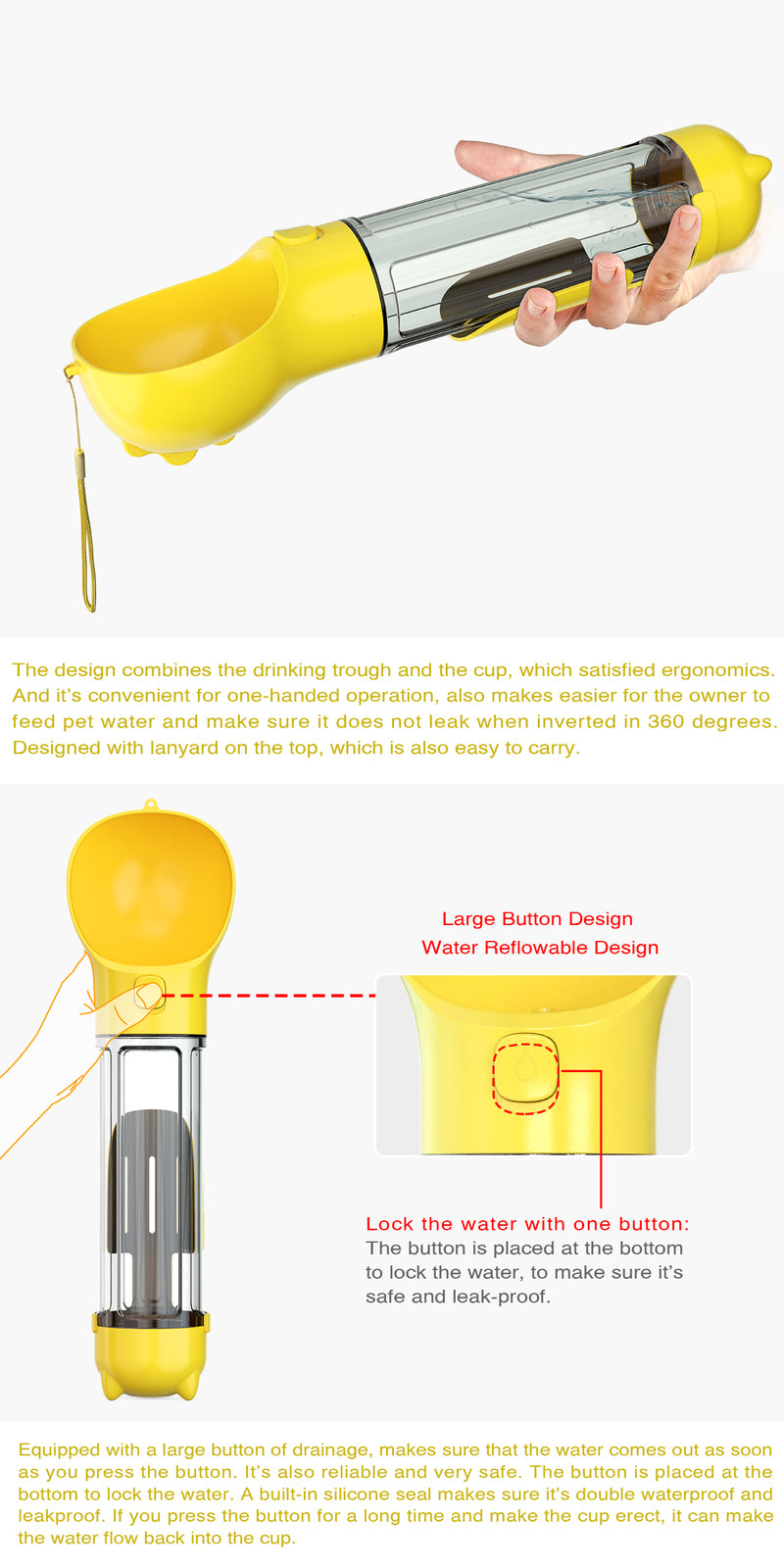 YES4PETS - 4 in 1 Portable Pet Travel Water Bottle Yellow - Pet Servo