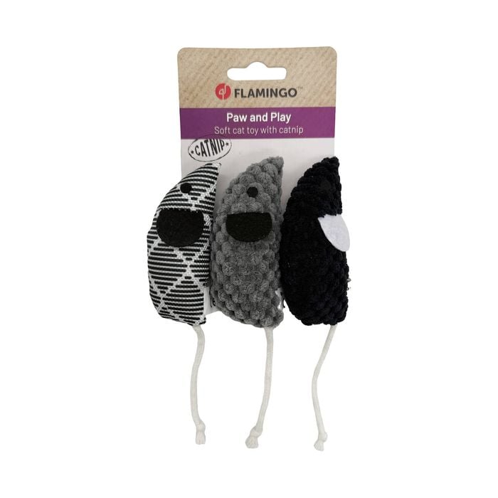 Catnip toy with paw design on a Flamingo branded packaging
