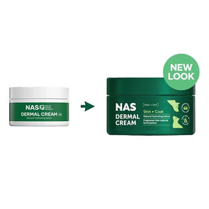 Two containers of NAS Dermal Cream with a 'New Look' label on a white background