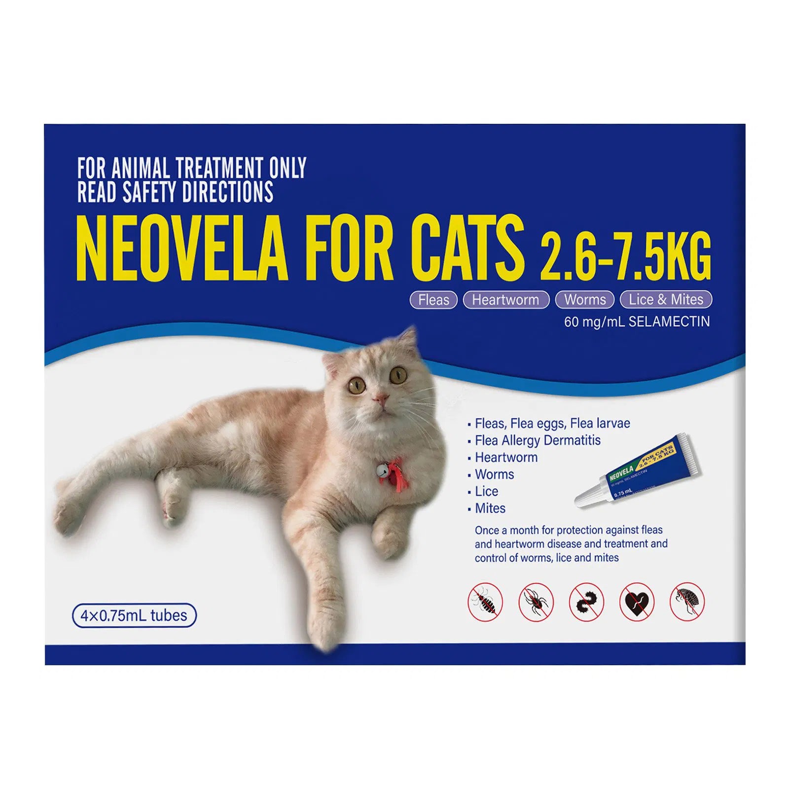 Buy Neovela (Selamectin) Flea And Worming For Cats 2.6 - 7.5 Kg Blue at PetServo