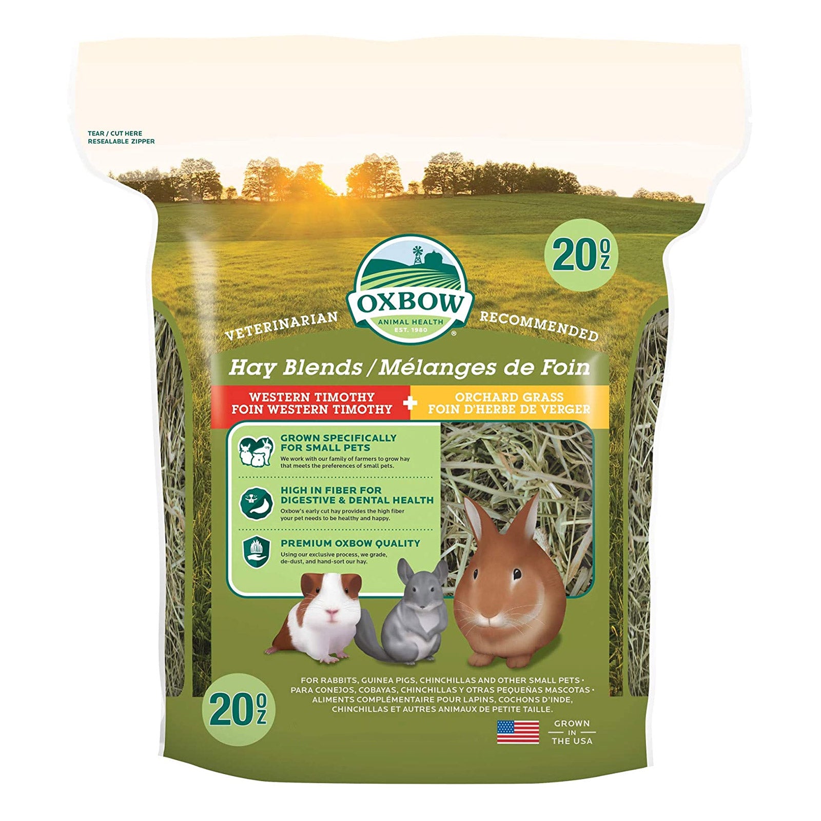 Oxbow hay blends package with a scenic background at Pet Servo
