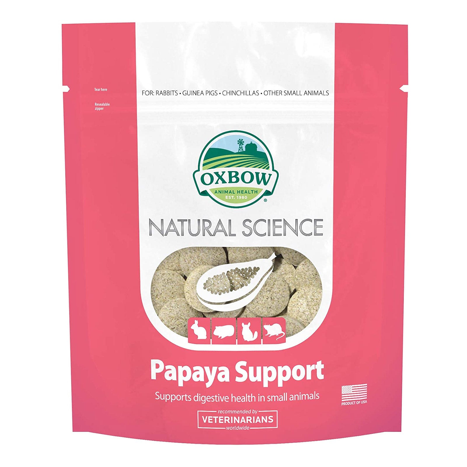Oxbow Natural Science Papaya Support product packaging on a white background