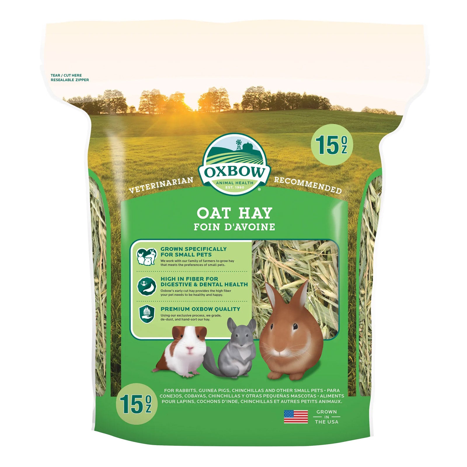 Oxbow Oat Hay package with a scenic background on a white background at Pet Servo
