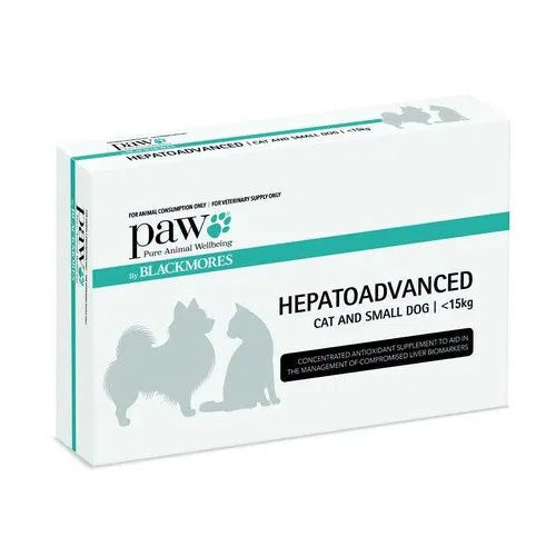Box of paw by Blackmores HepatoAdvanced for cats and small dogs on a white background