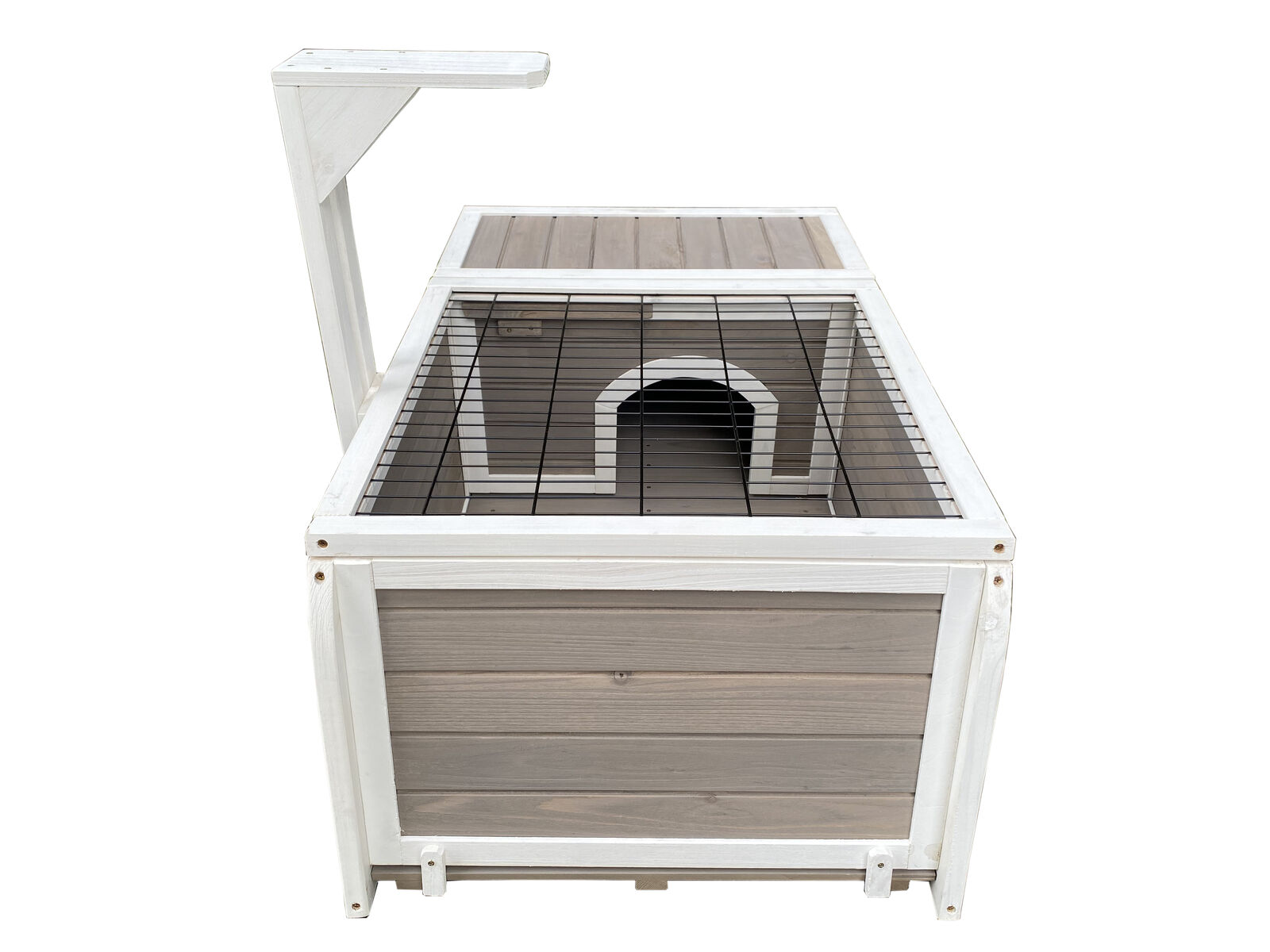 Pet cage with wooden floor and white frame on a white background at Pet Servo