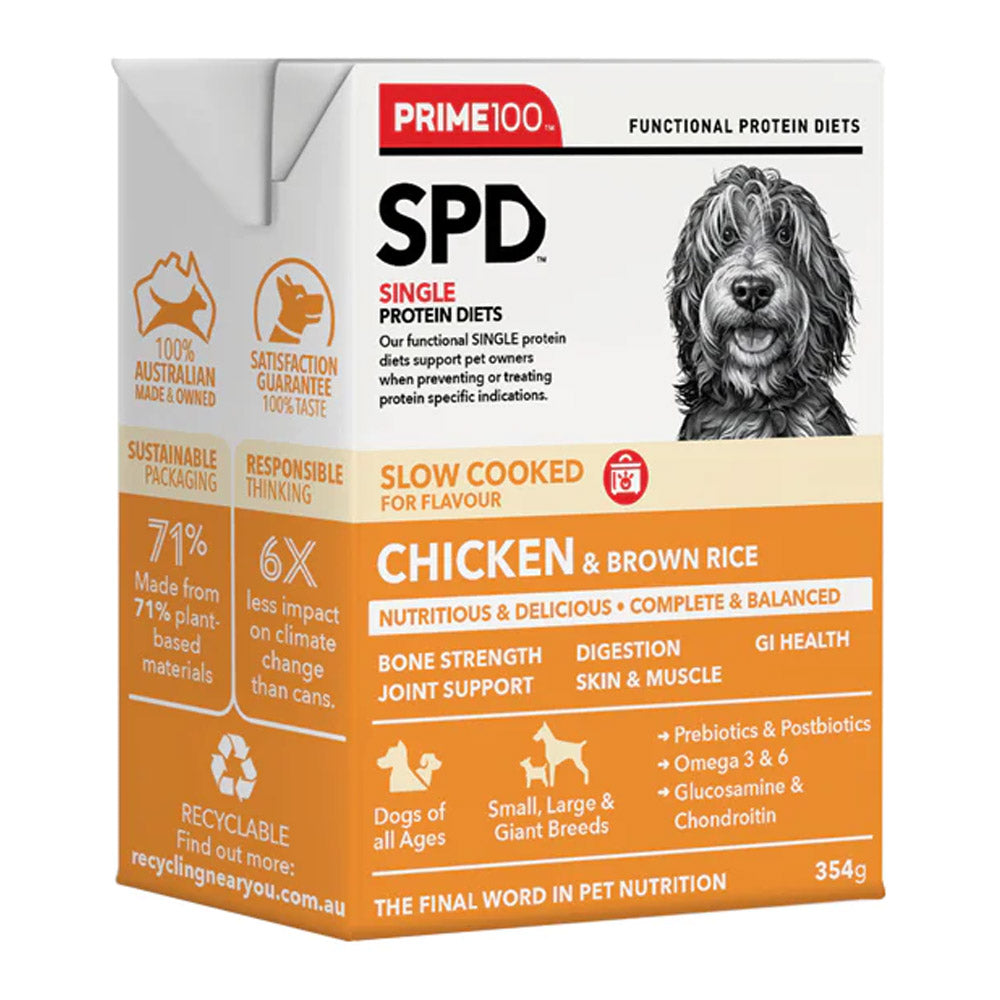 Prime100 - SPD Single Protein Diets Slow Cooked Chicken & Brown Rice Wet Dog Food 354 Gm
