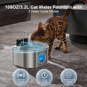 Cat drinking water from a 108oz/3.2L cat water fountain with three water outlet modes  at Pet Servo