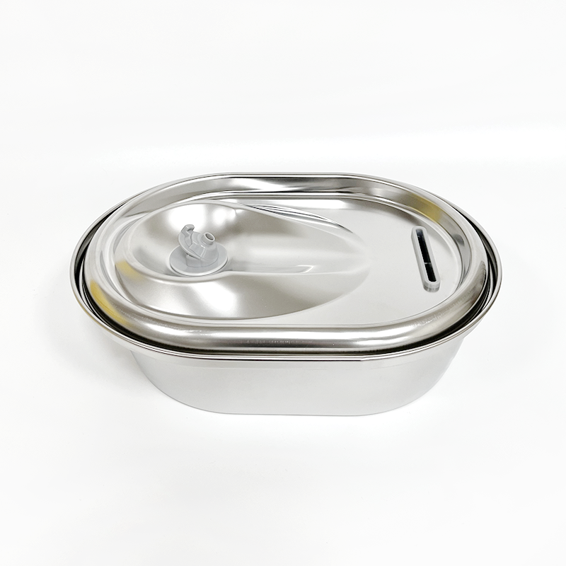 Stainless steel food container with lid on a white background at Pet Servo