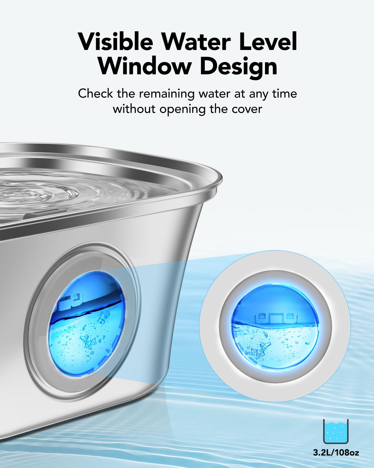 Water storage container with visible water level indicator on a white background at Pet Servo