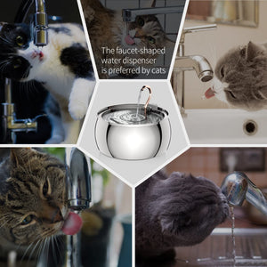 Collage of cats drinking water from a faucet-shaped dispenser at Pet Servo