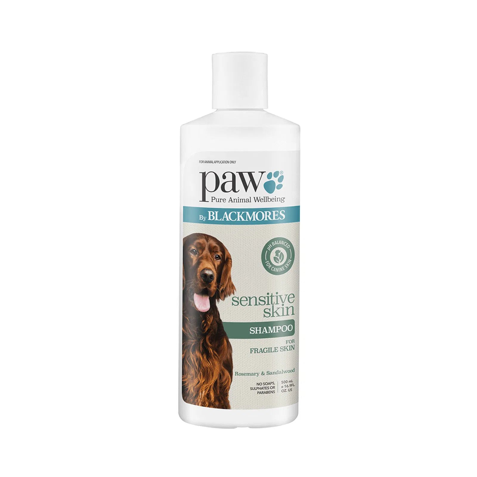 Dog shampoo bottle with 'Paw' branding on a white background at Pet Servo