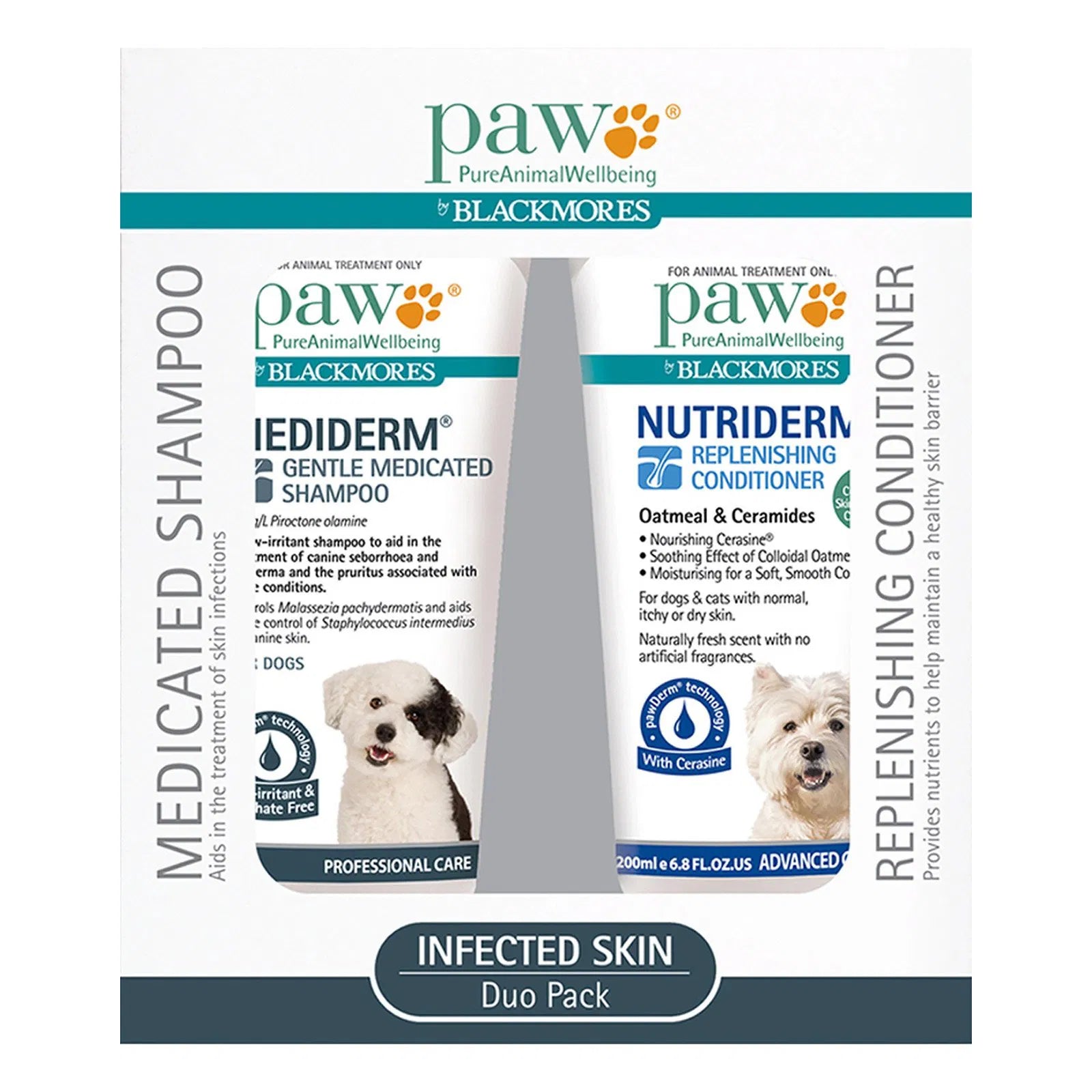 Paw by Blackmores dog shampoo and conditioner duo pack on a white background at Pet Servo