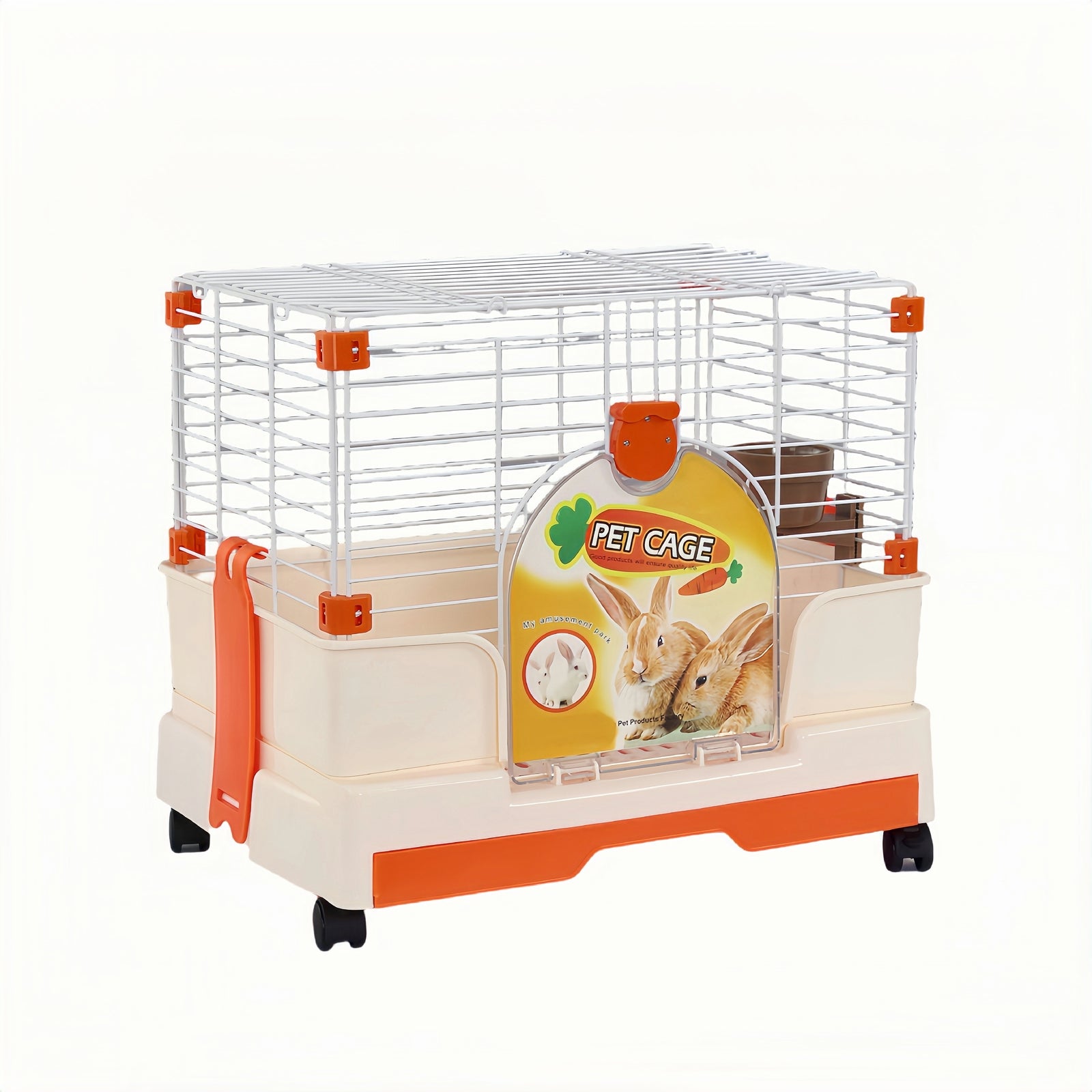 Petservo - Rabbit & Guinea Pig Cage with Tray & Wheels Orange – YES4PETS