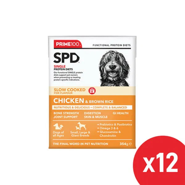 Prime100 - SPD Single Protein Diets Slow Cooked Chicken & Brown Rice Wet Dog Food 354 Gm
