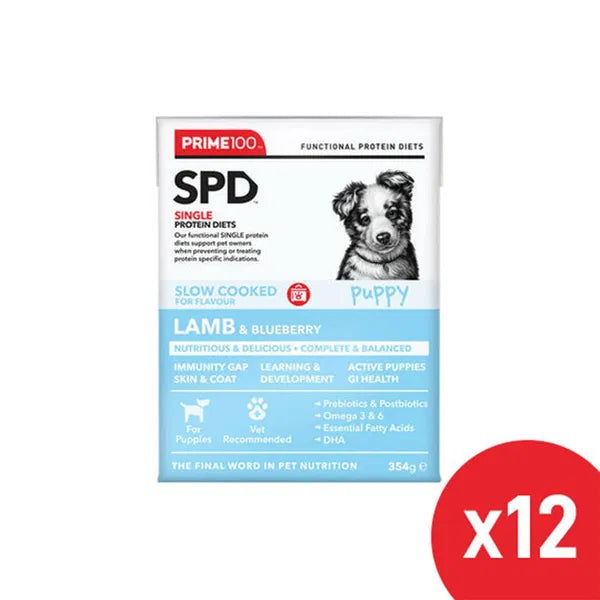 Prime100 - SPD Single Protein Diets Slow Cooked Lamb & Blueberry Puppy Wet Dog Food 354 Gm