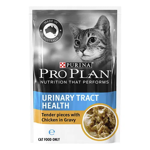 Pouch of Purina Pro Plan cat food for urinary tract health with a cat's face on the packaging at Pet Servo