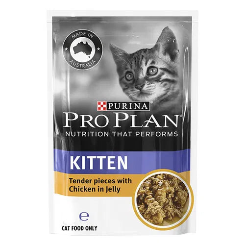 Purina Pro Plan Kitten food pouch with a kitten's face on the packaging at Pet Servo