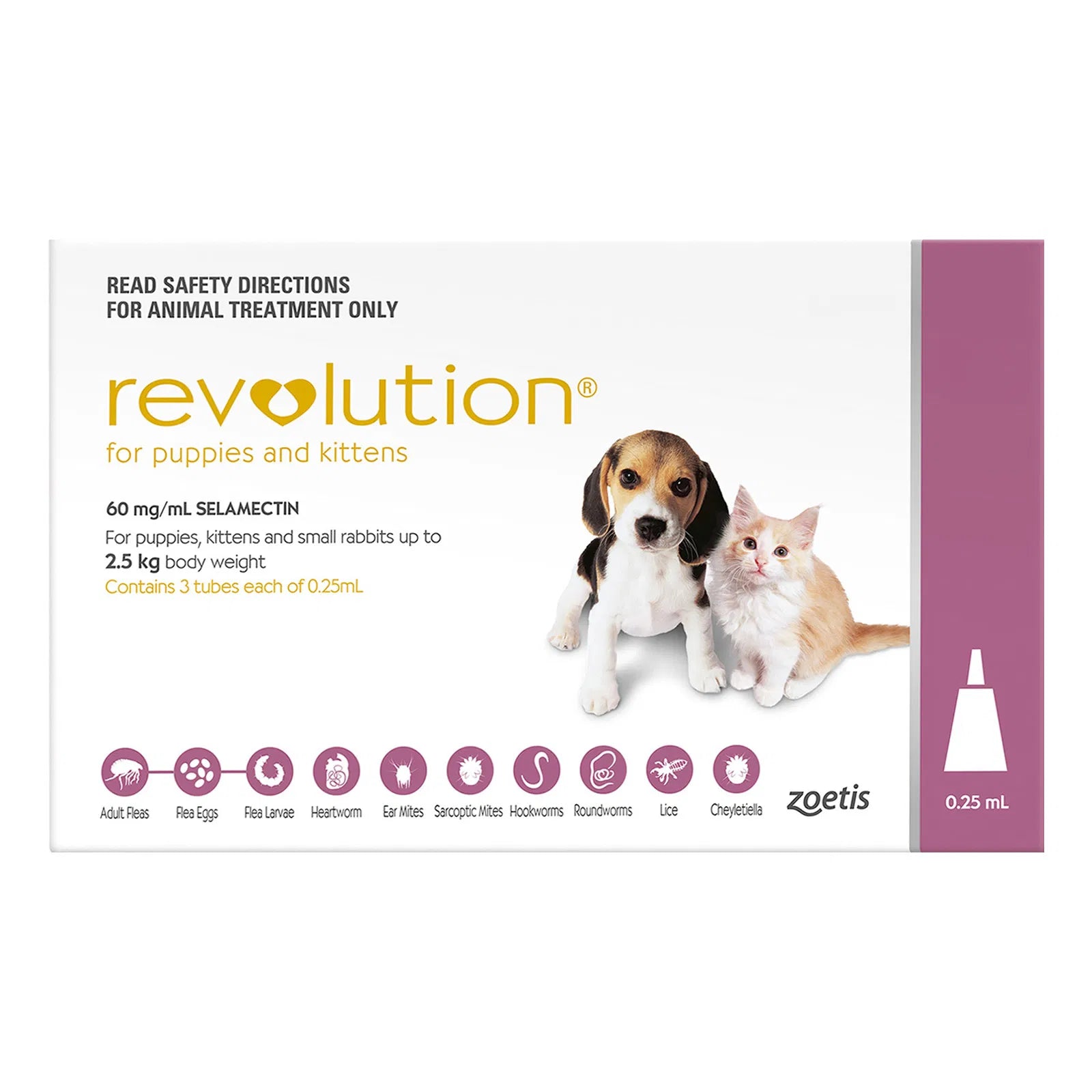 Revolution product packaging for puppies and kittens with a dog and cat on a white background.