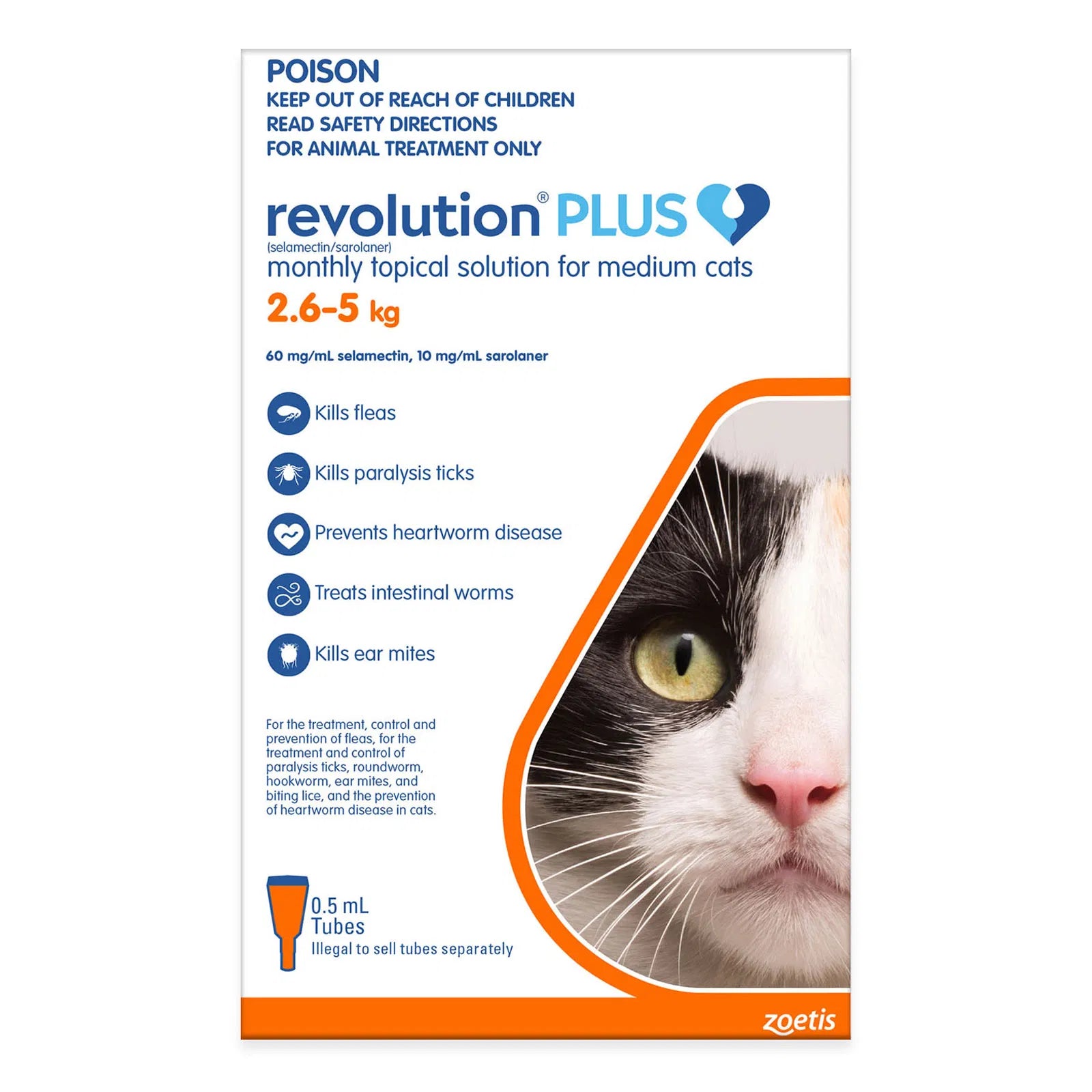 Revolution Plus packaging for medium cats with a cat's face on the label at Pet Servo