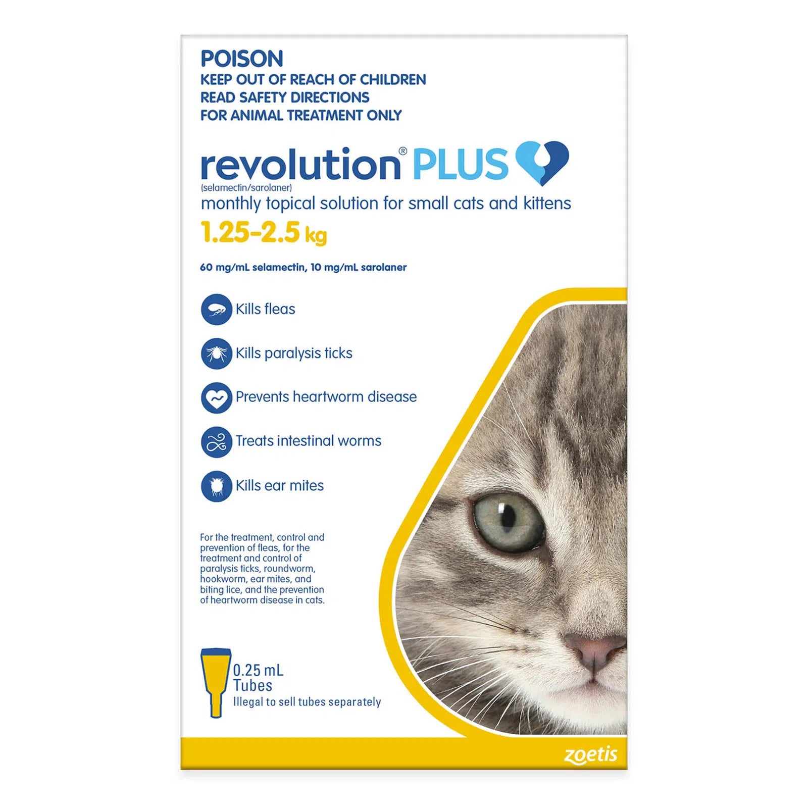 Revolution Plus packaging for small cats and kittens with a cat's face on the label at Pet Servo