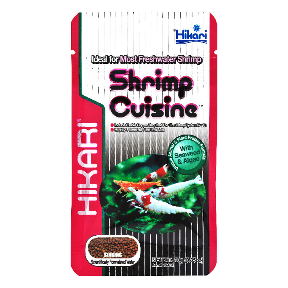 Hikari Shrimp Cuisine packaging with shrimp on a white background at Pet Servo