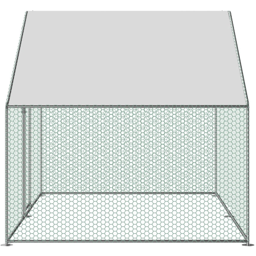 A 3D line drawing of a rectangular enclosure or cage with a solid light gray top panel and a honeycomb-patterned mesh front and side walls, shown on a plain white background at Pet Servo