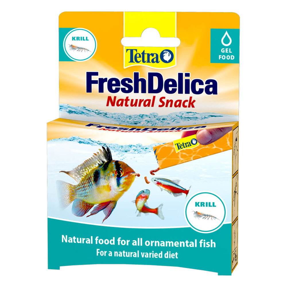 Tetra FreshDelica natural snack packaging for fish on a white background at Pet Servo