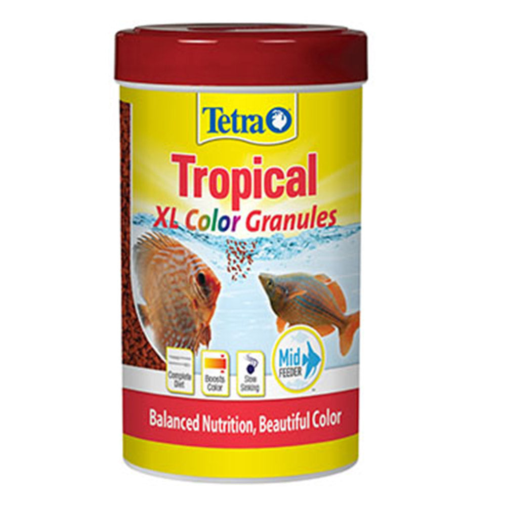 Tetra Tropical XL Color Granules fish food container on a white background at Pet Servo