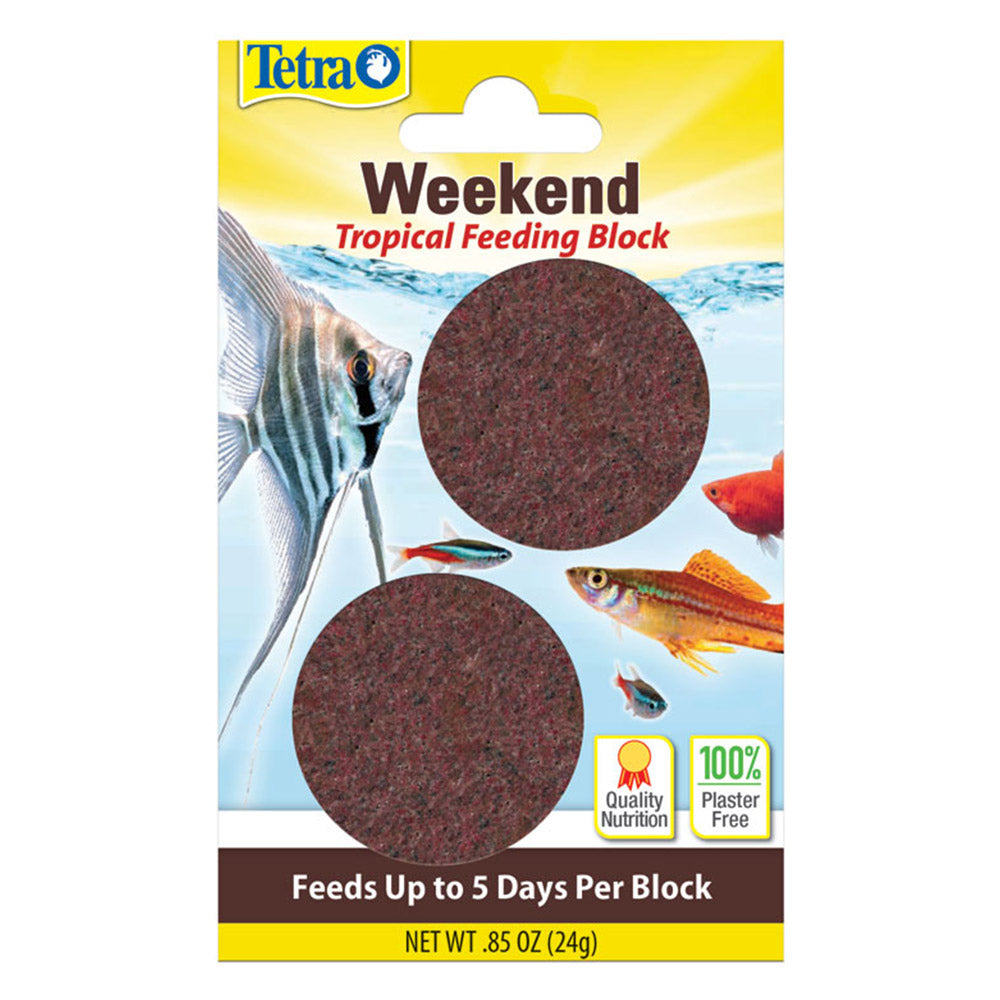 Tetra Weekend Tropical Feeding Block packaging with fish on a white background at Pet Servo