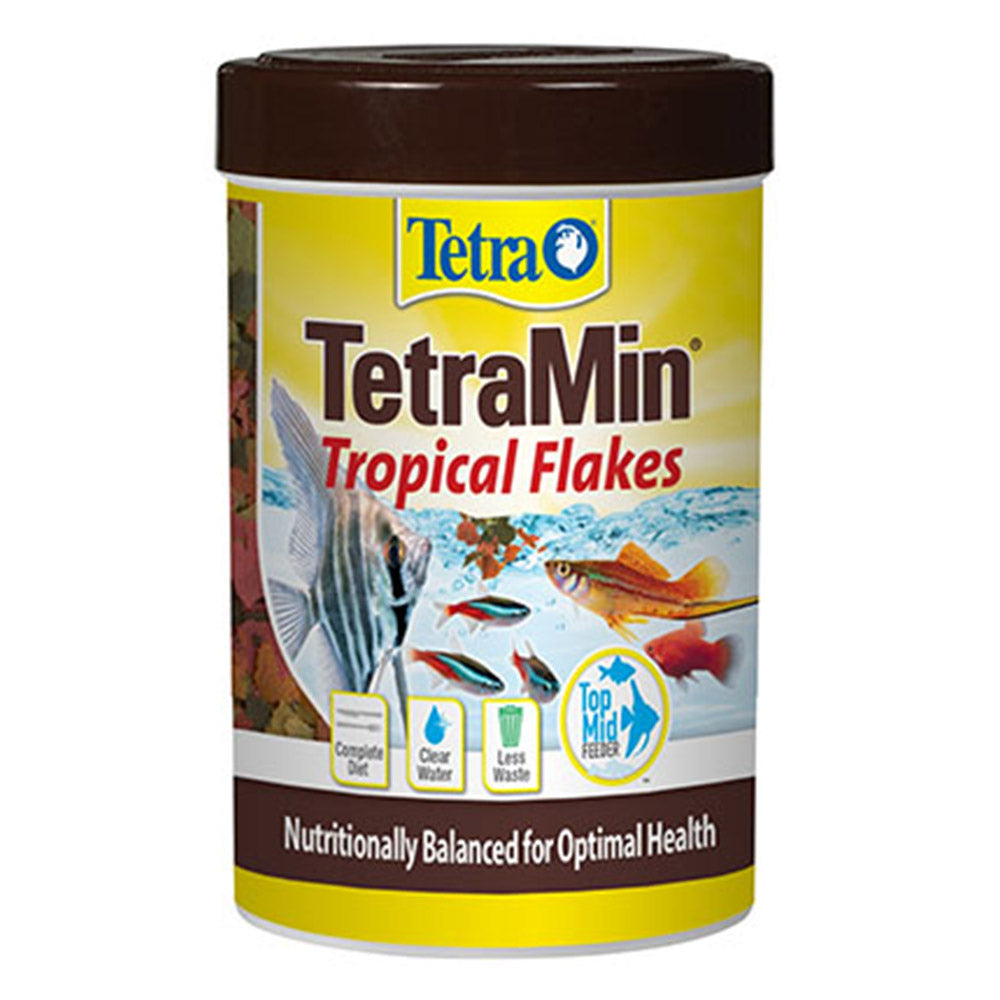 TetraMin Tropical Flakes fish food container on a white background at Pet Servo