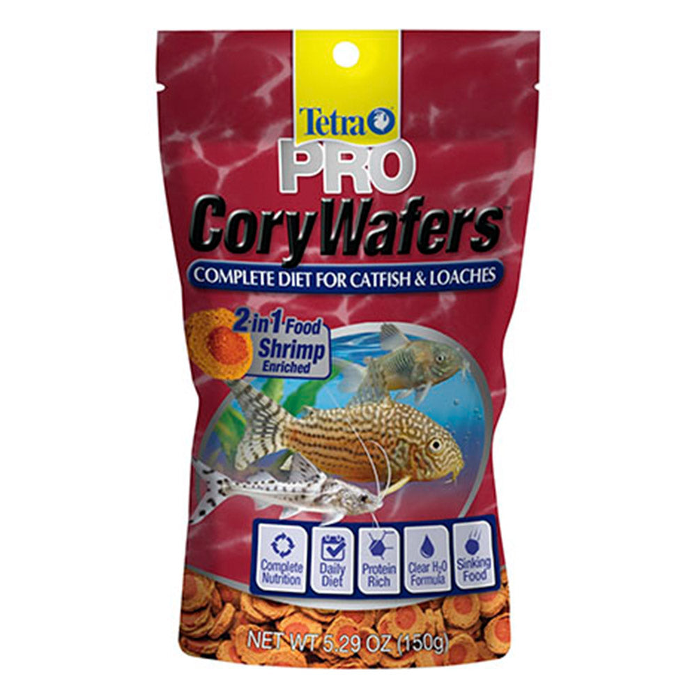 Tetra Pro Cory Wafers fish food packaging on a white background at Pet Servo