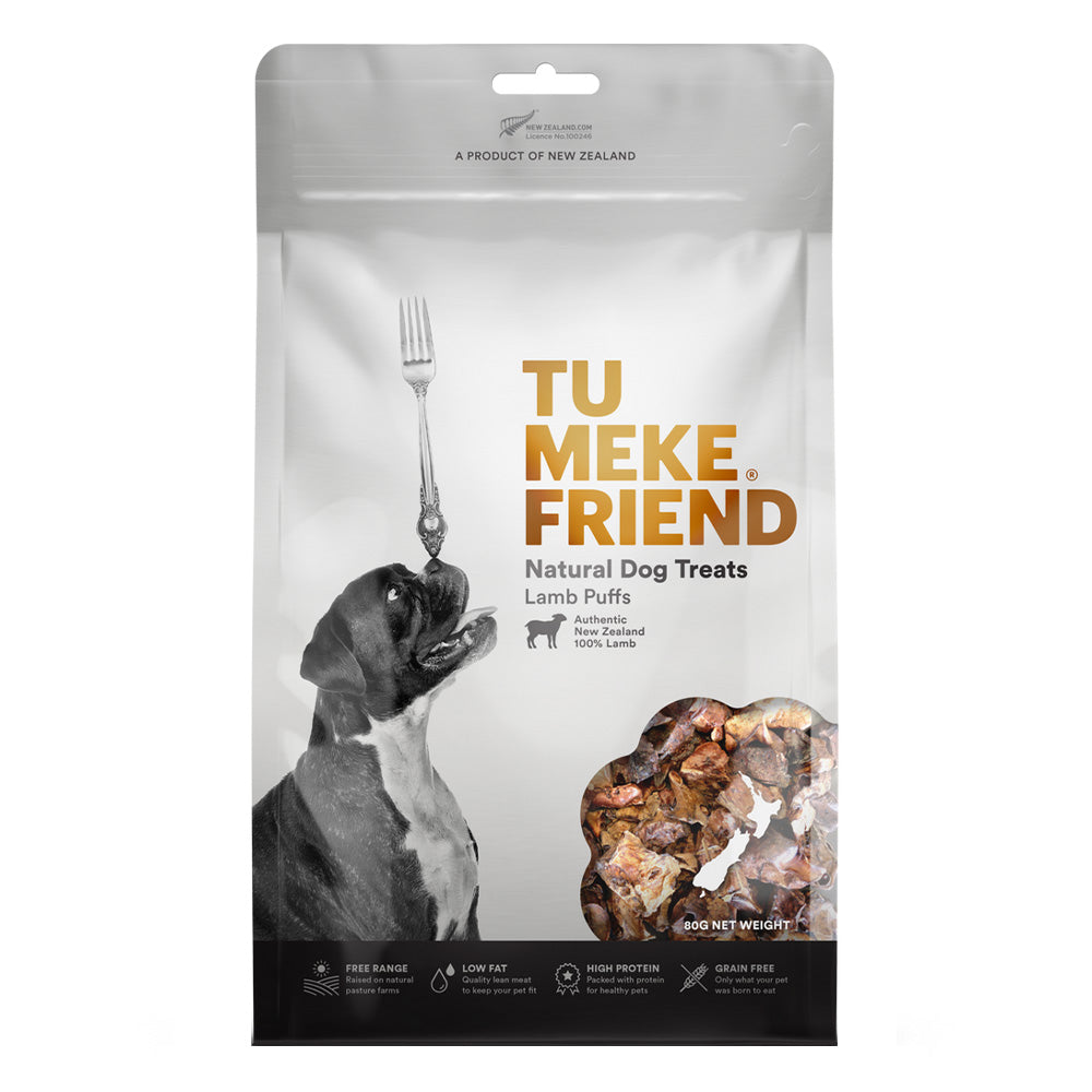 Package of Tu Meke Friend natural dog treats with a dog and treat illustration on a white background at Pet Servo