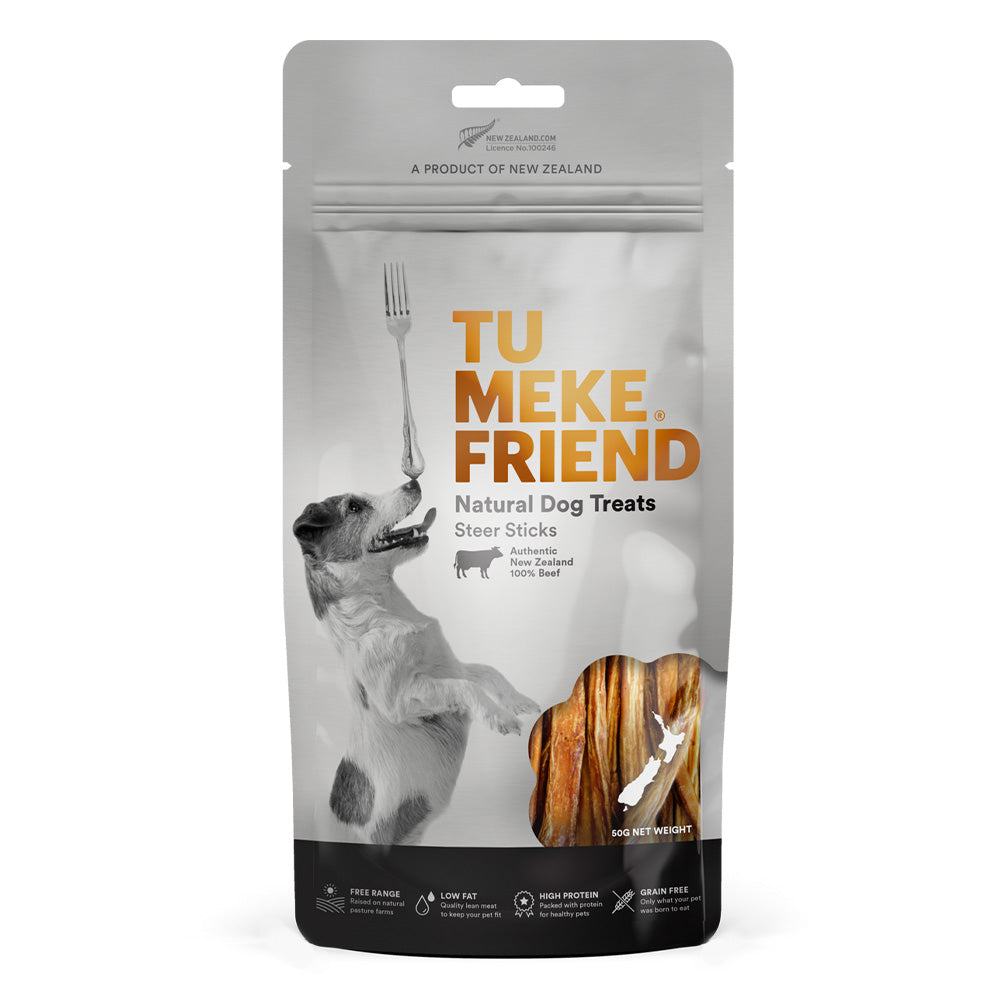 Package of Tu Meke Friend natural dog treats on a white background at Pet Servo
