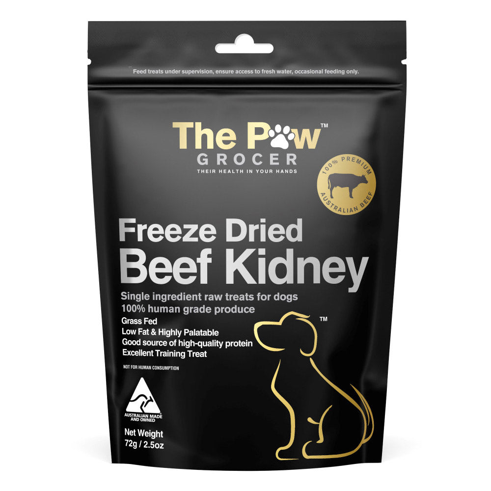 Package of The Paw Grocer Freeze Dried Beef Kidney for dogs on a white background at Pet Servo