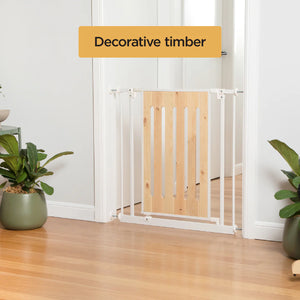 Wooden gate with decorative timber finish in a home setting