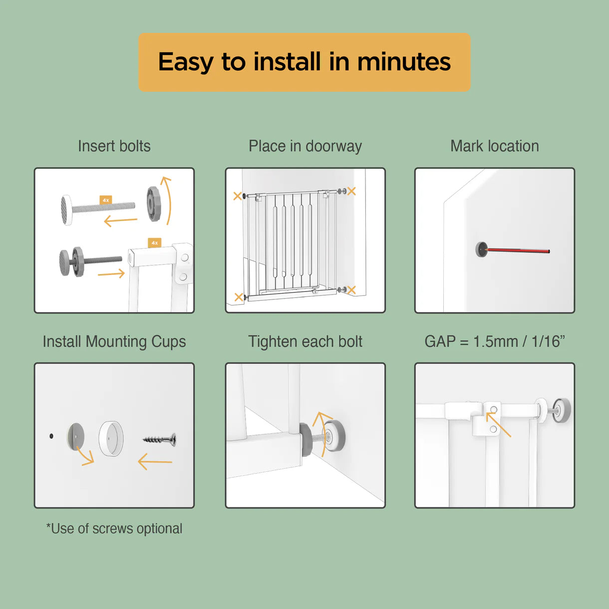 Step-by-step installation guide for a product on a green background