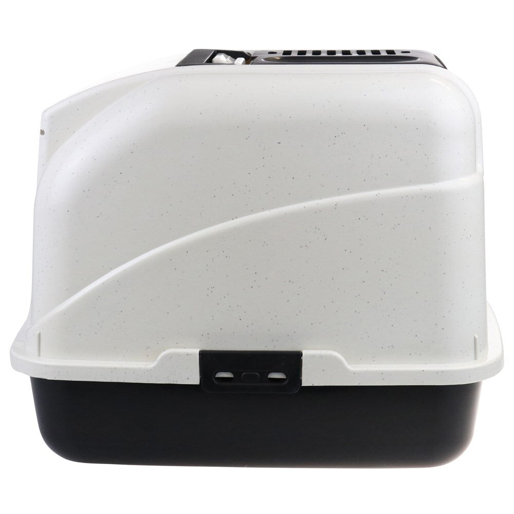 White pet carrier with black base on a white background at Pet Servo