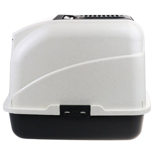 White pet carrier with black base on a white background at Pet Servo